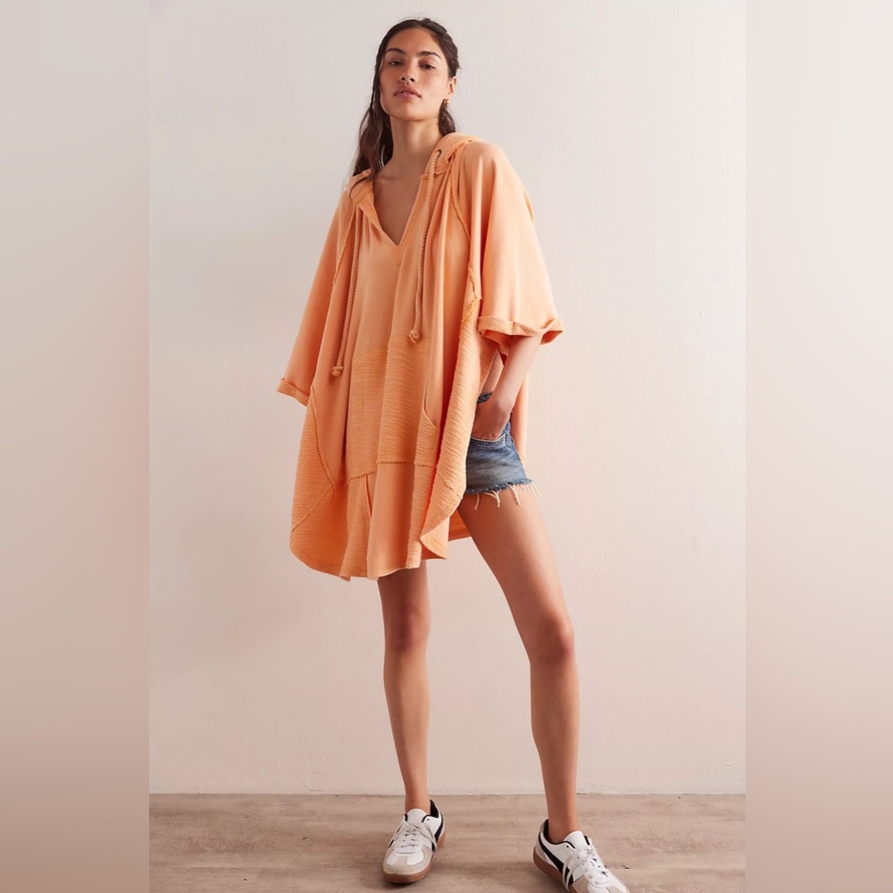 Peach Oversized Hooded Pullover Sweater